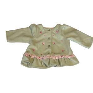 Vitamins Baby Vintage Peplum Jacket Fleece Mint Green & Pink Rosette Size 9M